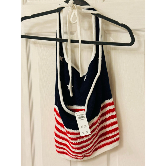 NWT American Flag Pattern Crochet-Style Halter Top - Picture 4 of 5